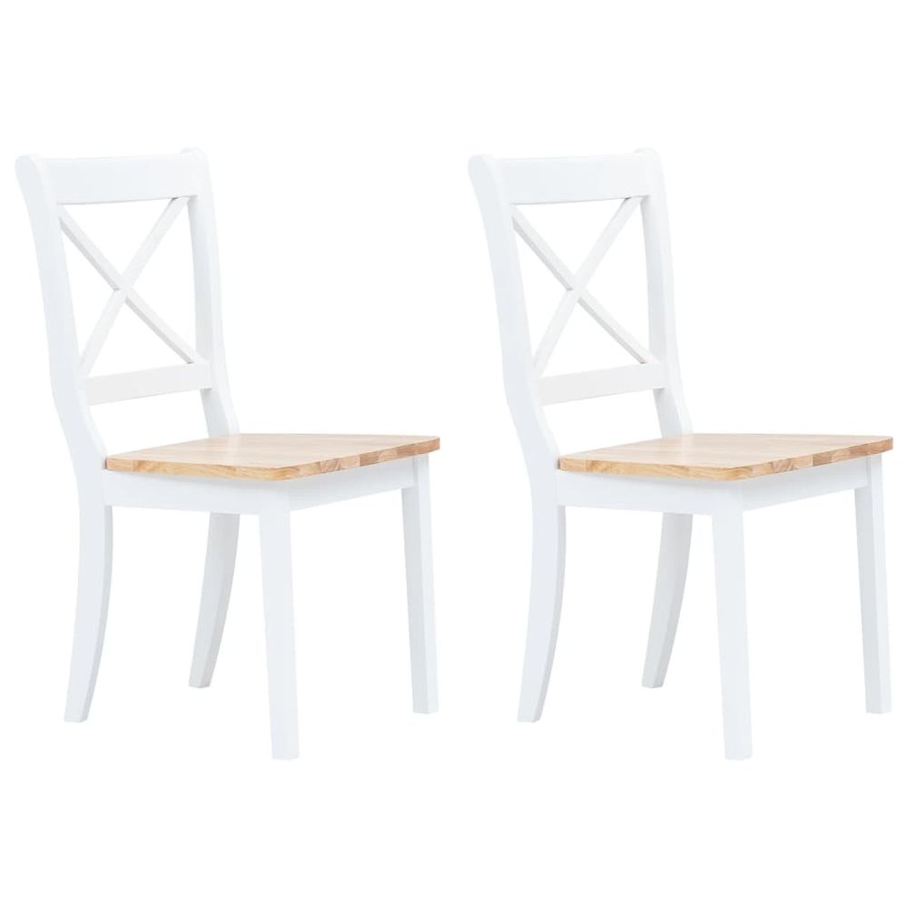 Vidaxl Jedálenské stoličky 2 ks, biele a svetlé drevo, kaučukový masív